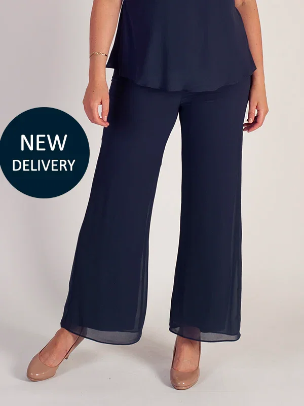 Image of Dark Navy Chiffon Trousers