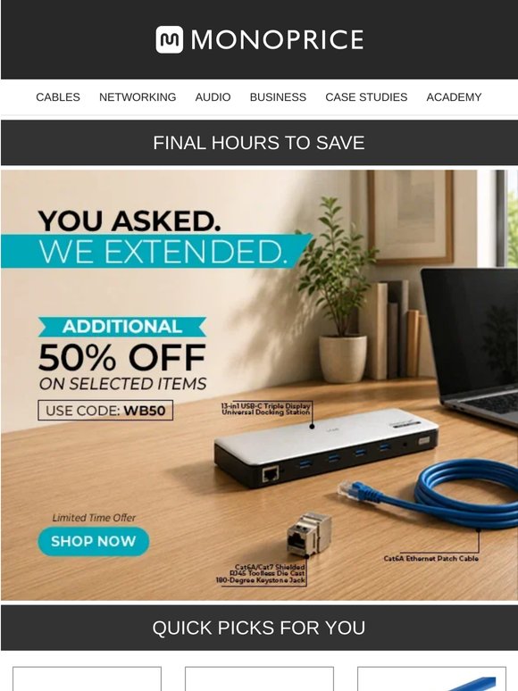 📣Final Call: EXTRA 50% OFF Warehouse Sale!