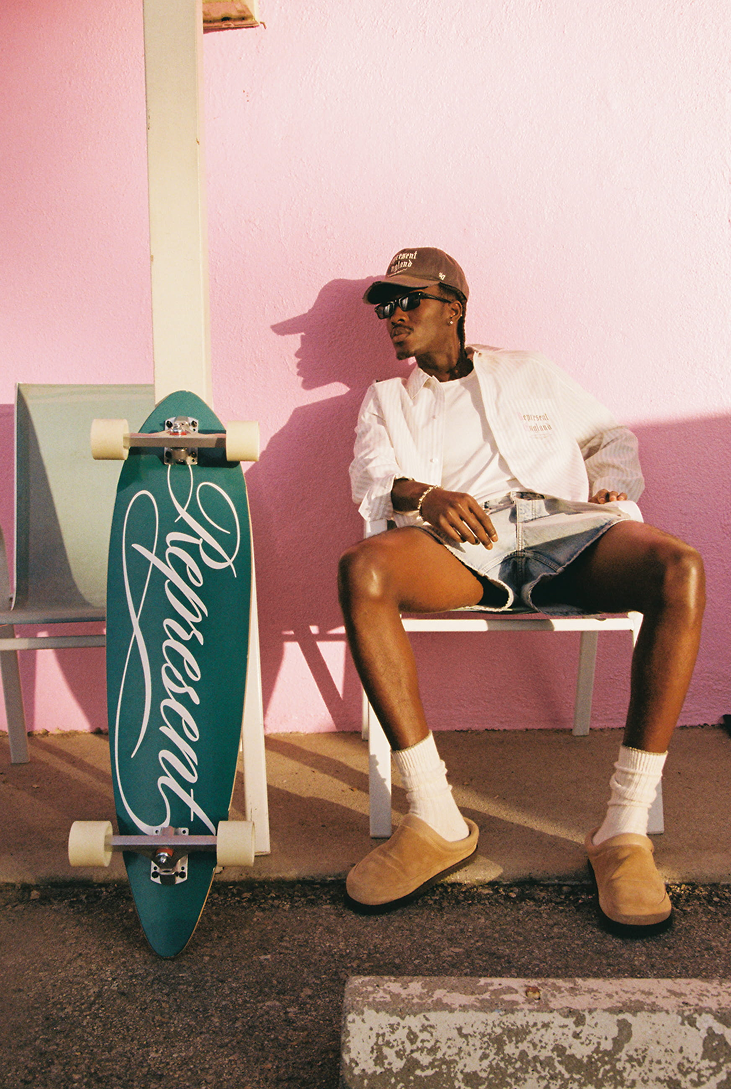 Model wearing the SS26 Dream On Tour T-Shirt in Washed Ecru