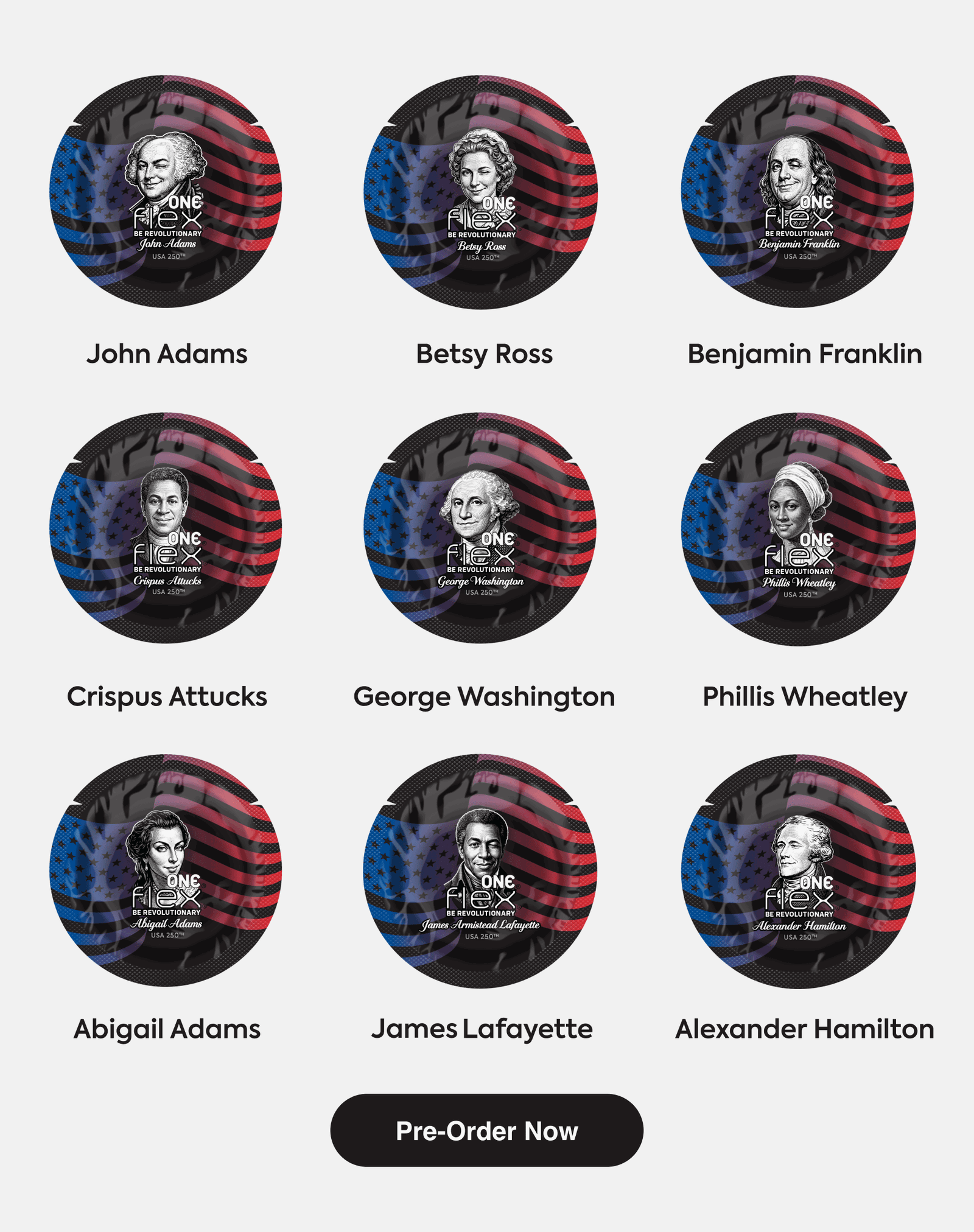 john adams - betsy ross - benjamin franklin - crispus attucks - george washington - phillis wheatley - abigail adams - james lafayette - alexander hamilton - pre-order now