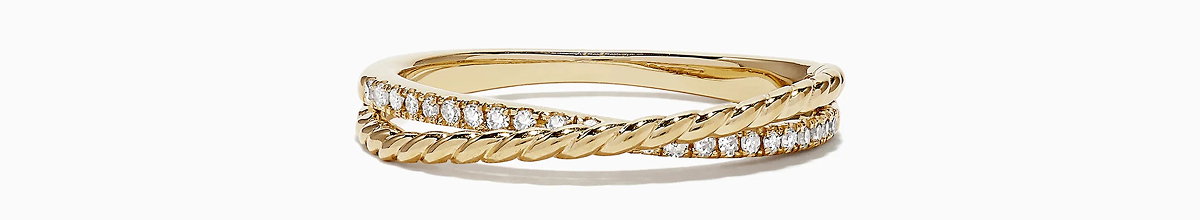 D'Oro 14K Yellow Gold Cross Over Diamond Band, 0.11 TCW