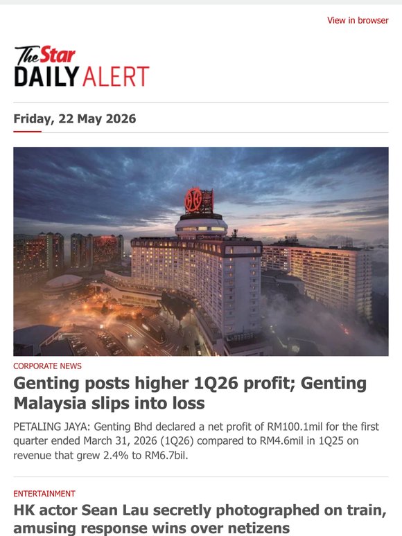 Genting posts higher 1Q26 profit; Genting Malaysia slips into loss