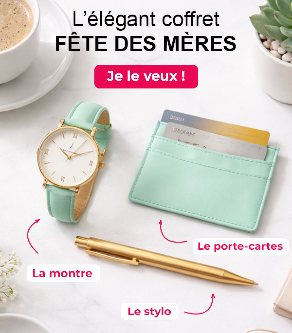 L'élégant coffret Fête des Mères : la montre, le stylo et le porte-cartes