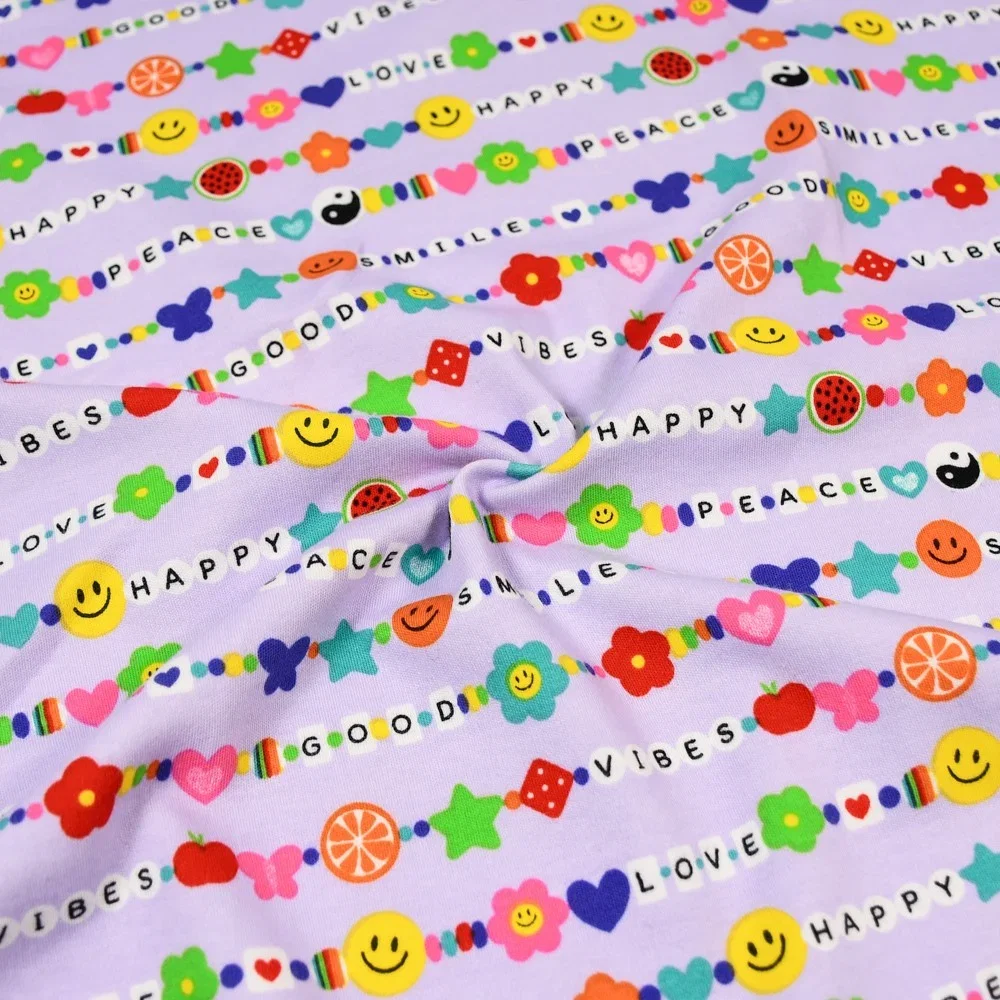Image of Good Vibes Print Cotton Jersey Fabric Lilac 150cm