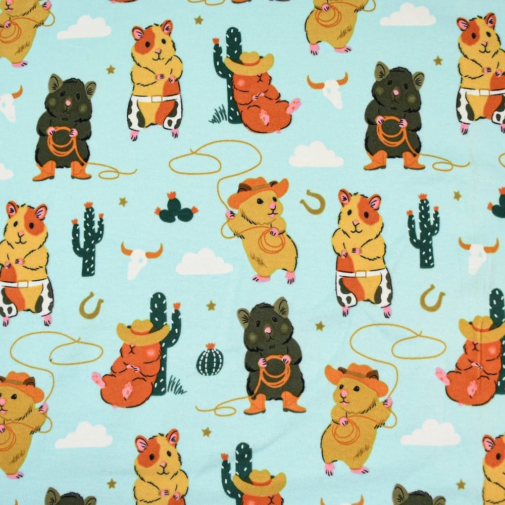 Image of Hamsters Print Cotton Jersey Fabric Blue 150cm