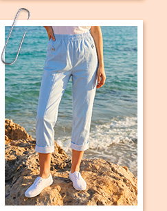 Sky Blue Contrast Detail Cropped Stretch Trousers