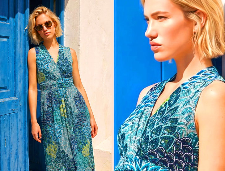 Green Peacock Twist Front Maxi Dress