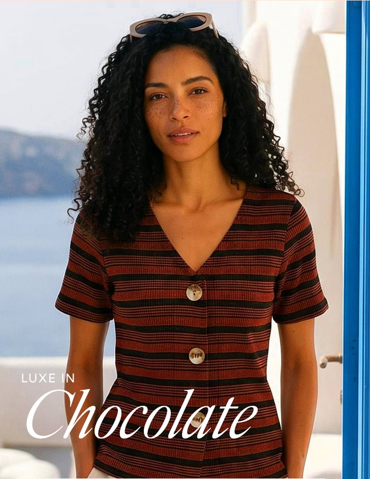 Chocolate Stripe Mock Button Top