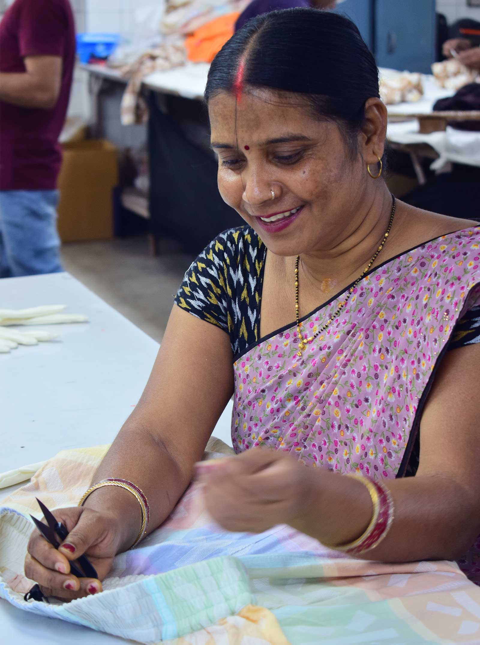 woman checking for textile quality