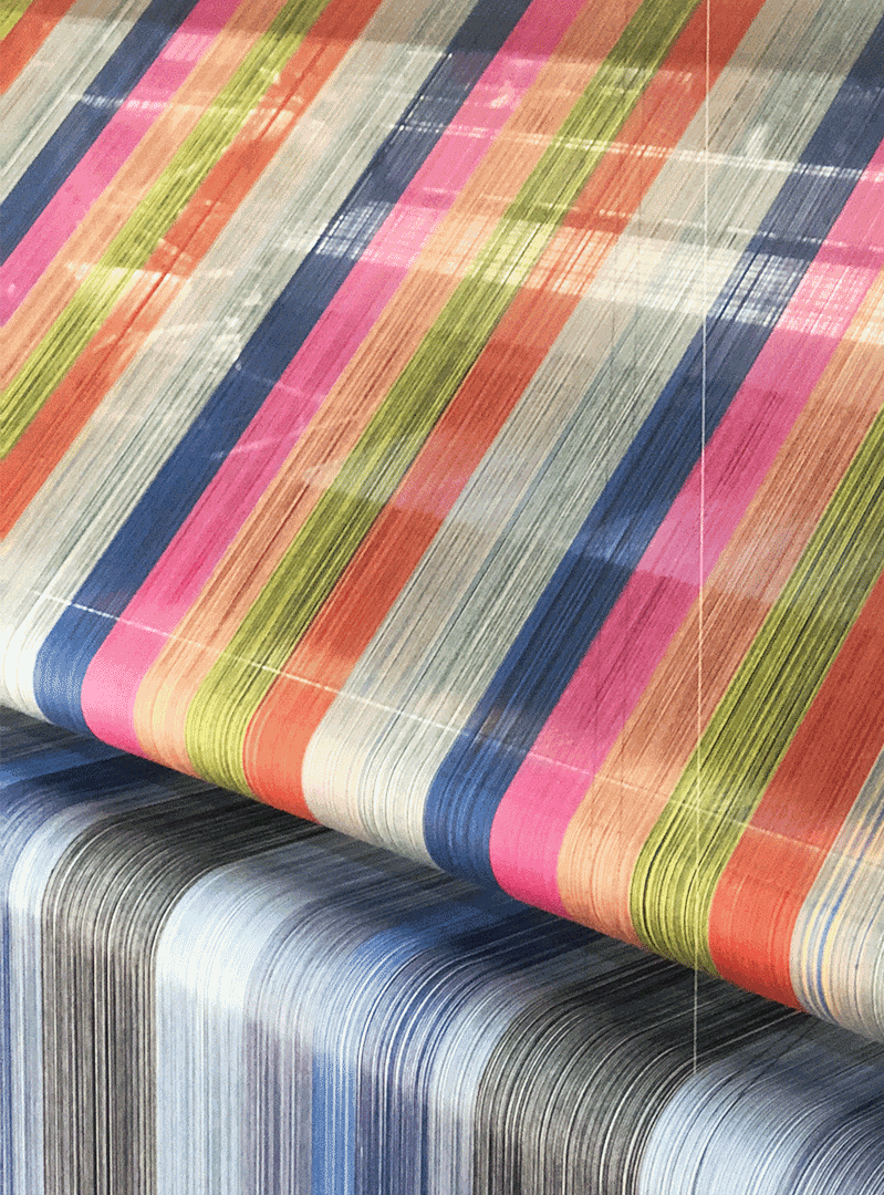colorful yarns on loom