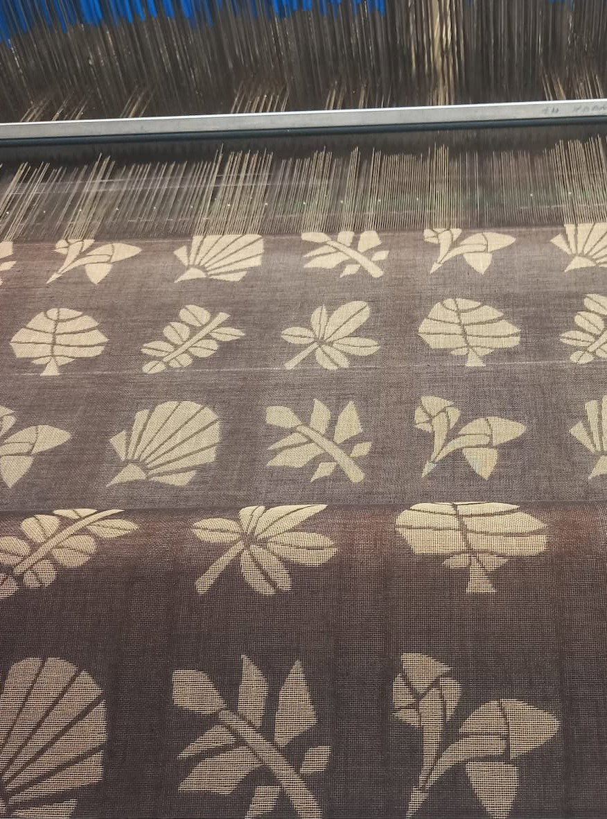 floral textile on the loom