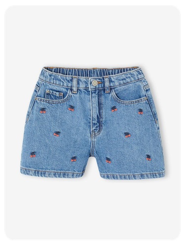 Shorts mit Stickereien Mädchen - mittelblau