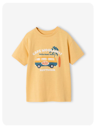 T-Shirt Jungen Urlaubsprint mit Recycling-Baumwolle - gelb