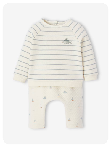 Baby-Set: Sweatshirt & Hose - hellbeige gestreift