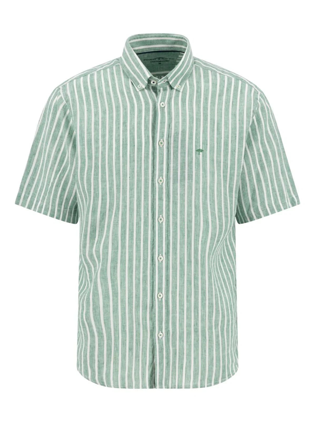 Short-sleeved linen shirt with block stripes and logo embroidery