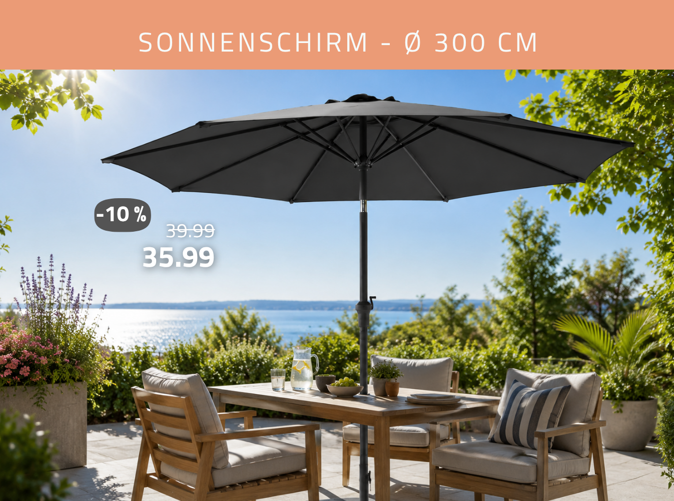 Sonnenschirm - anthrazit - Ø 300 cm