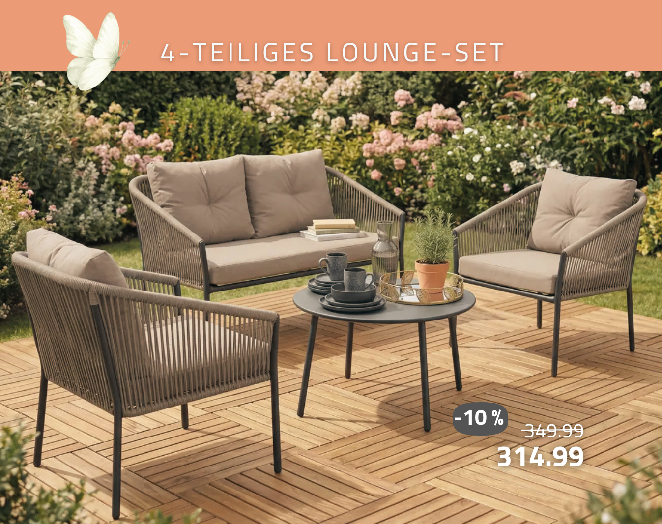 4-teiliges Lounge-Set - grau - mit Polstern