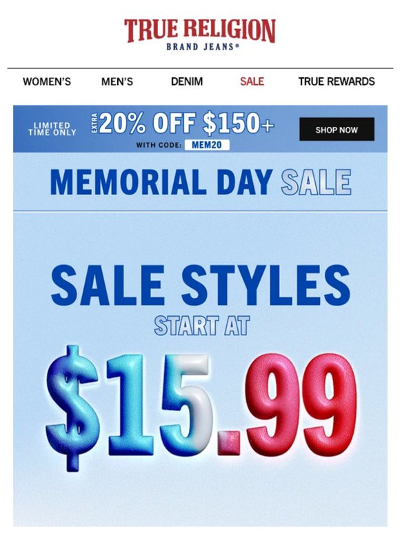 Unmissable deal: $15.99+ styles AND extra 20% OFF