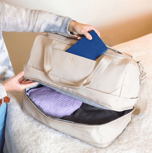 Packing the oatmilk Knack Travel Duffel Bag