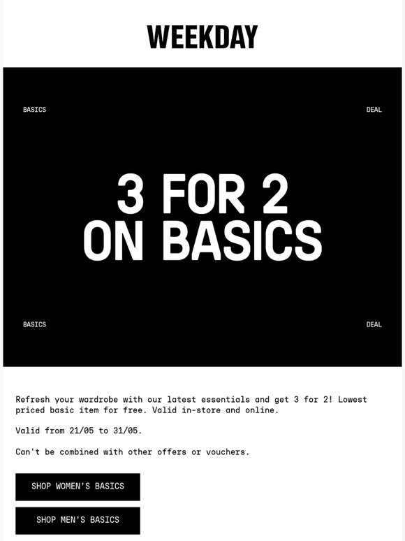 3 for 2 on basics | Limited offer