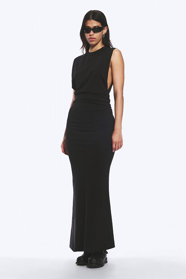 PLEATED SLEEVELESS MAXI DRESS