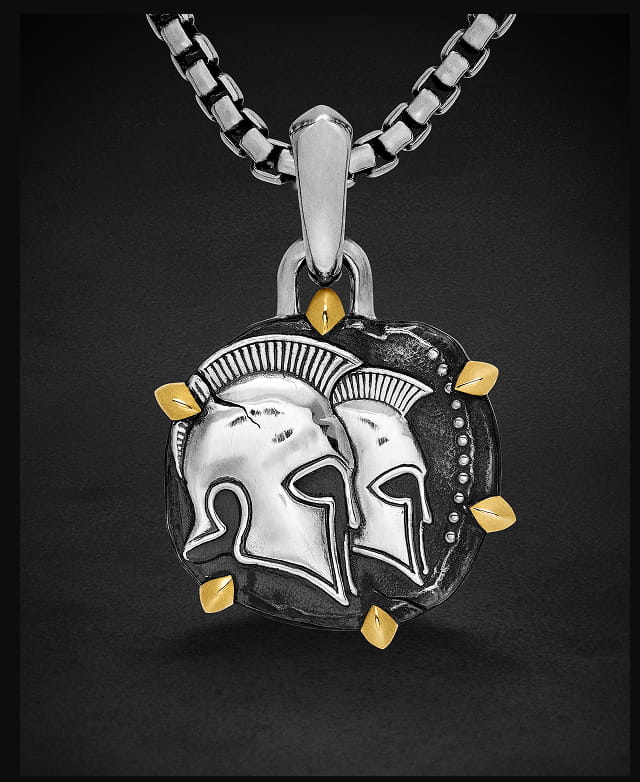 Gemini Amulet Sterling Silver with 18K Yellow Gold, 23mm