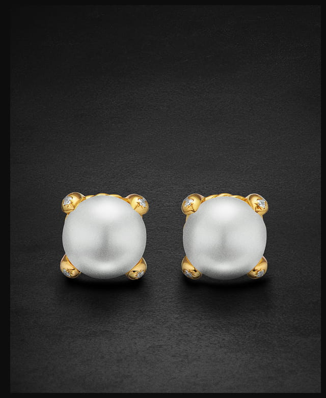 Pearl Classics Stud Earrings 18K Yellow Gold and Diamonds, 6.6mm