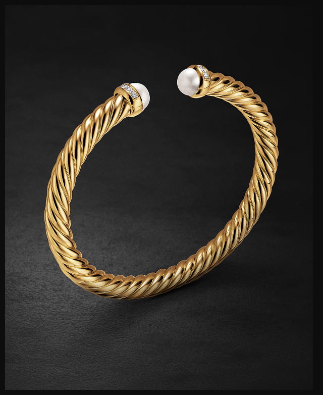 Cablespira® Flex Bracelet 18K Yellow Gold with Pearls and Diamonds, 6mm