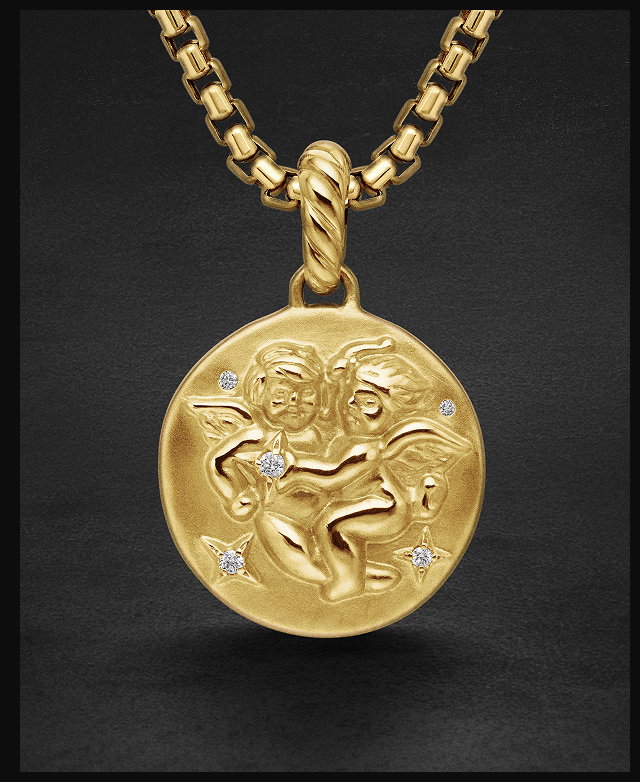 Gemini Amulet 18K Yellow Gold with Diamonds, 19mm
