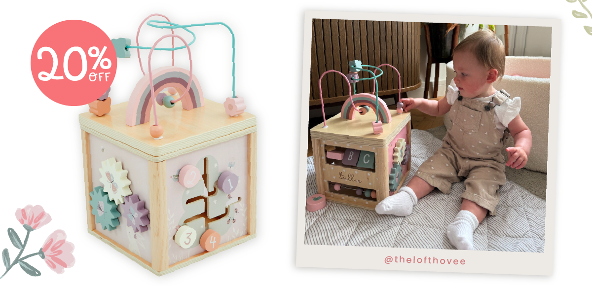 Personalised Pink Wooden Activity Cube FSC®