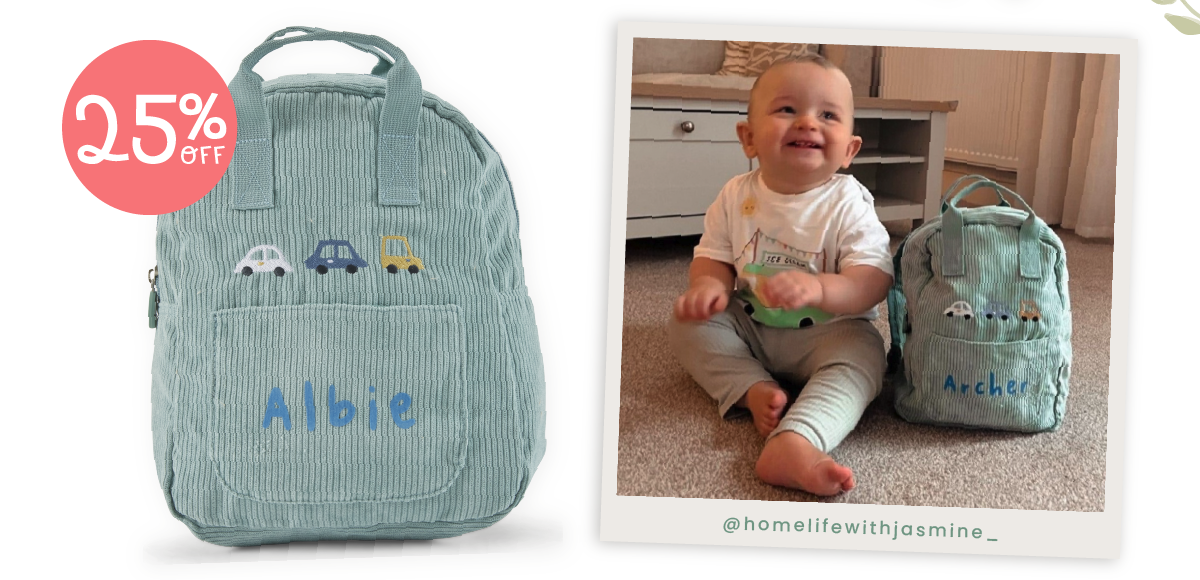 Personalised Transport Sage Mini Cord Backpack