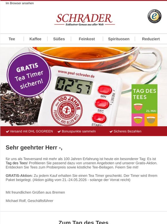 Zum Tag des Tees: Gratis Tea Timer zu jedem Kauf!
