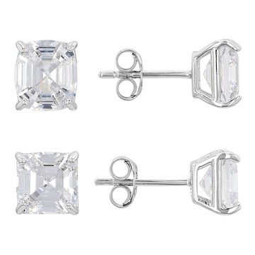 White Cubic Zirconia Platinum Over Sterling Silver Earrings Set of 2 10.56ctw