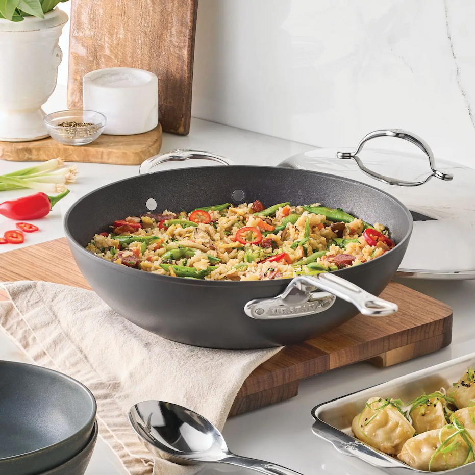 IMG: TITUM Nonstick Wok with Stick Handle and Dome Lid, 12.5-Inch on marble countertop