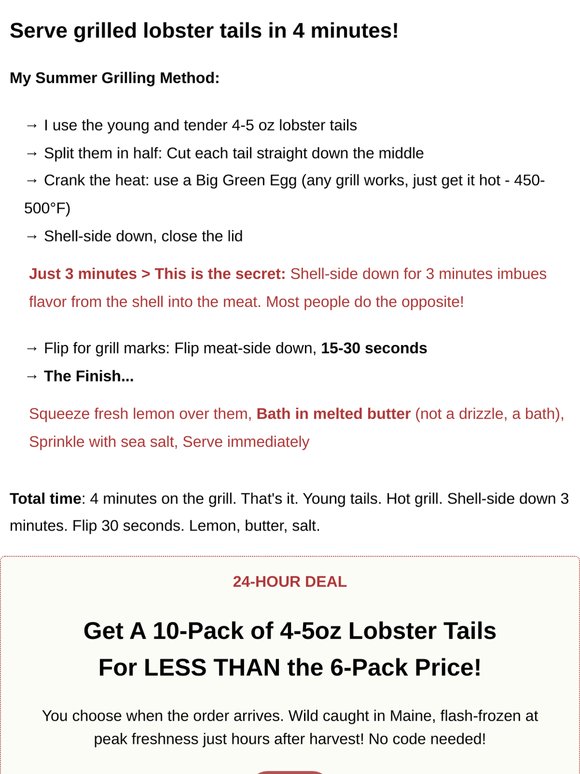 🔥 My grilling method: 4-5oz tails, 3 minutes, lemon + butter