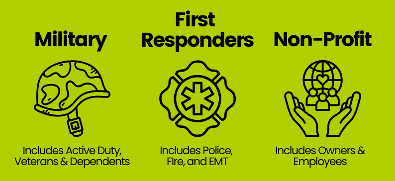 Military, first responder, and non-profit