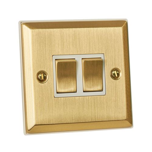 Double Switch with Metal Rocker & Stepped Edge - Satin Brass