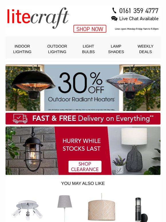 Litecraft - 30% Off Outdoor Radiant Heaters - Sale 🌞