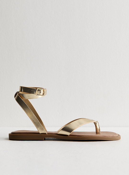 Gold Toe Post Wrap Around Ankle Strap Sandals