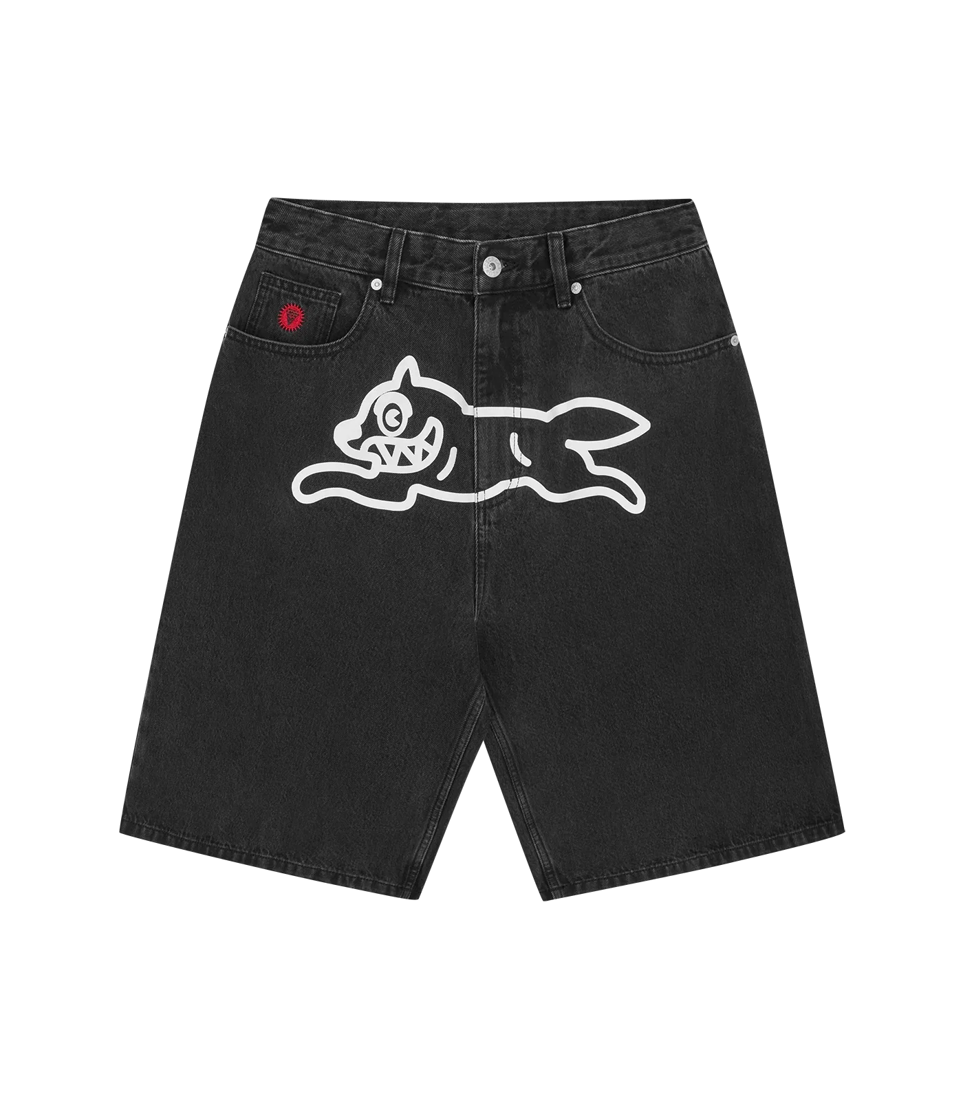 Image of RUNNING DOG TRIPLE SCOOP DENIM SHORTS - BLACK