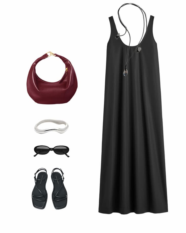 a collage of the micro ring bag worn 4 ways-- handheld, on the shoulder, crossbody and as a wristlet