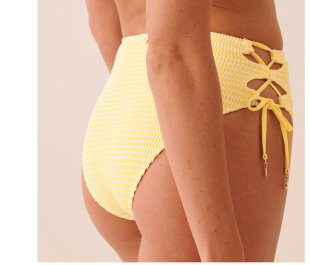 LEMON STRIPE High Waist Cheeky Bikini Bottom