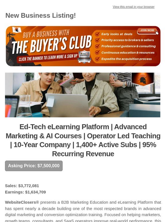 New Deal Alert: Ed-Tech eLearning Platform | Advanced Marketing & AI Courses | Operator Led Teaching | 10-Year Company | 1,400+ Active Subs