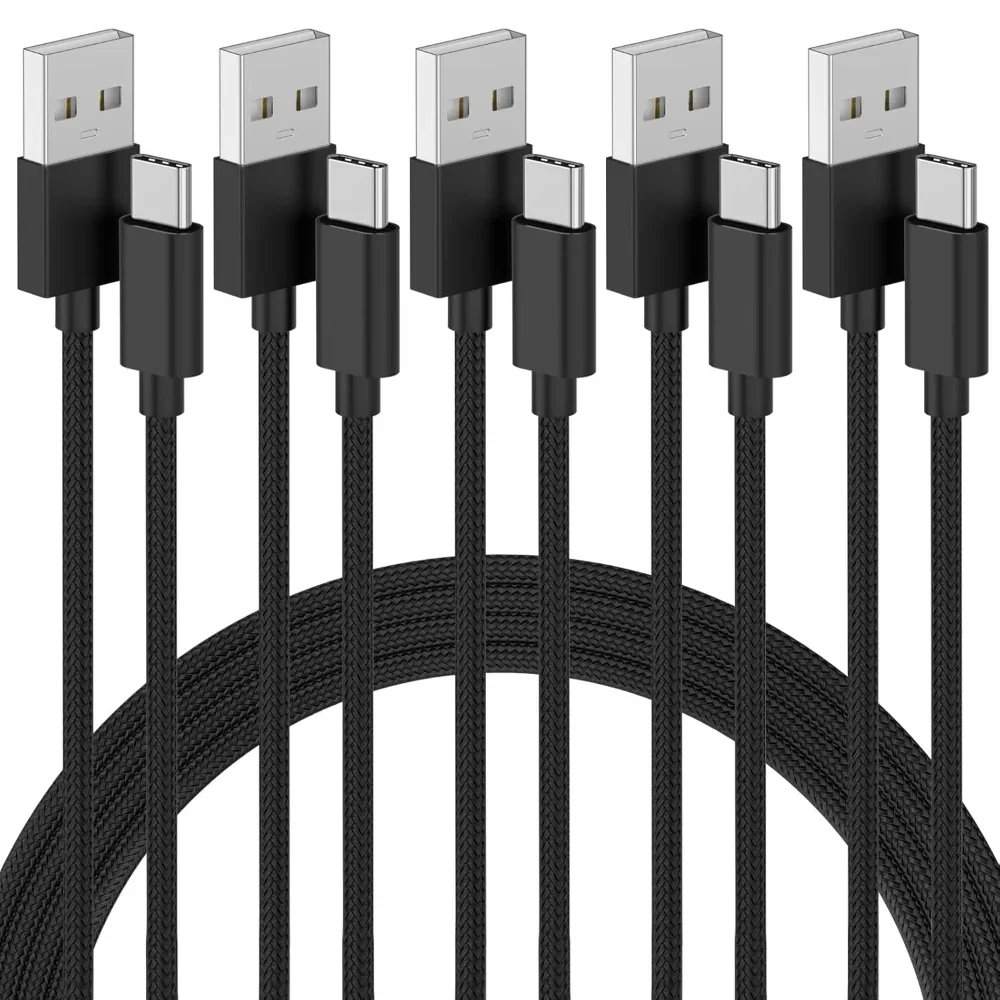 5-Pack USB C CarPlay Charging Cables - Woven USB A to USB C Charger Cord