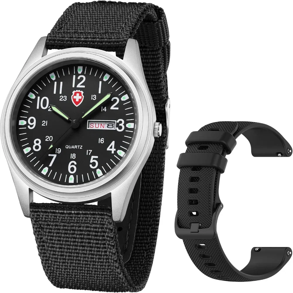 Military Style Sport Watch - Waterproof Analog Quartz Watch with Nylon Strap