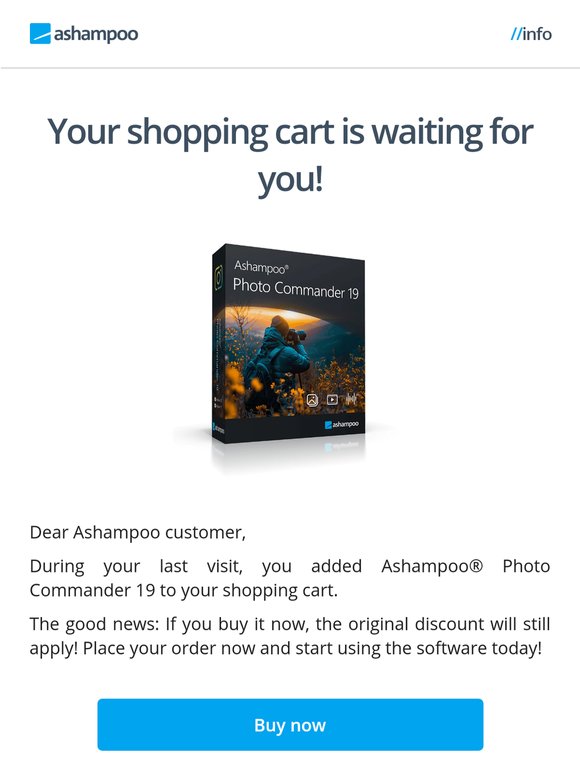 Quick reminder: Your shopping cart is waiting for you! Ashampoo® Photo Commander 19