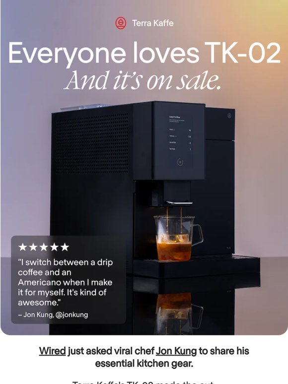 The espresso machine in Chef Jon Kung's kitchen is on sale