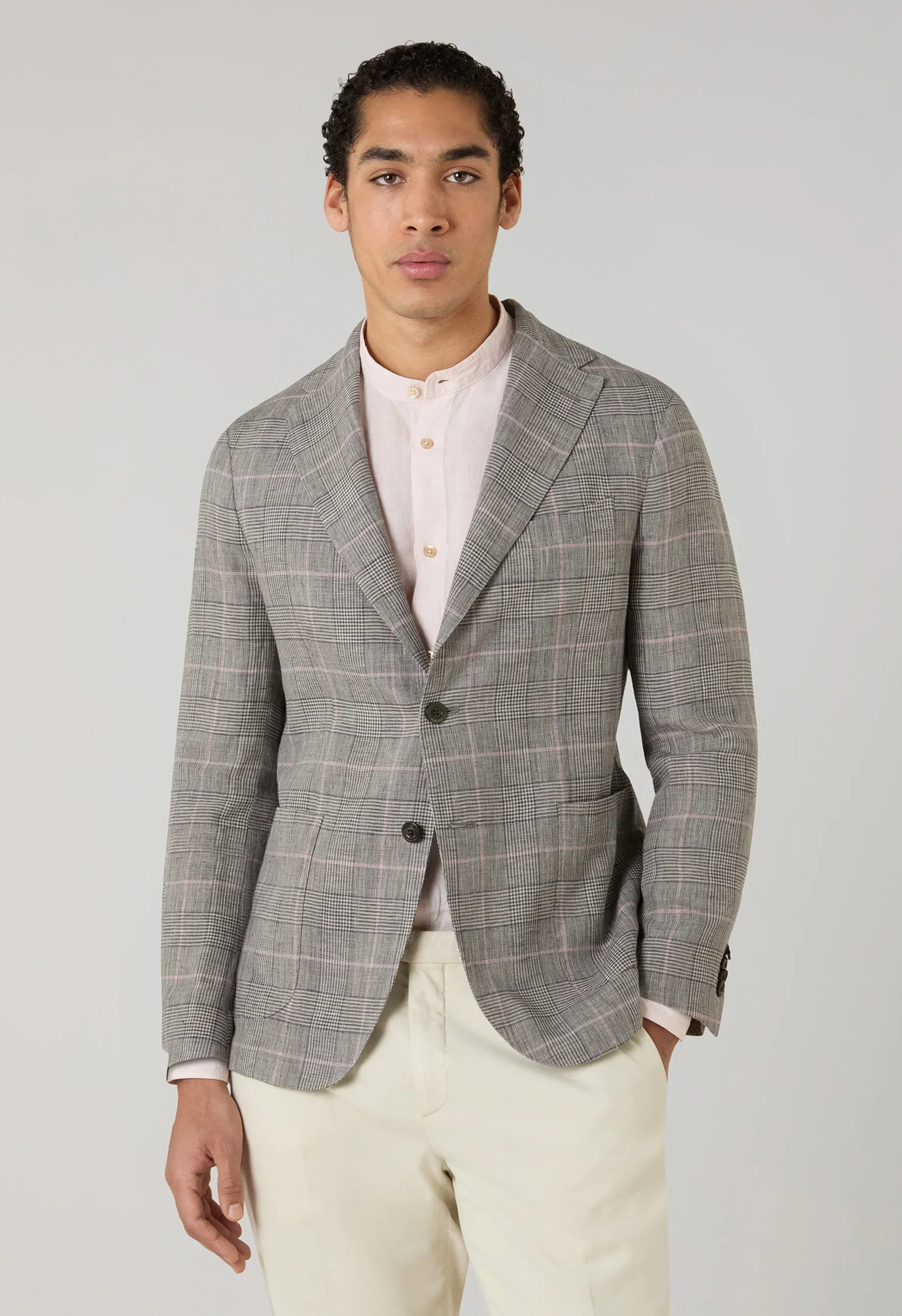 Image of Grey Pattern Linen Check K-Jacket