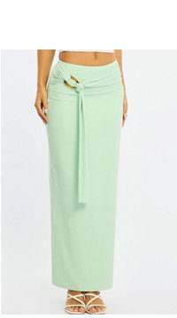 Green Hardware Maxi Skirt Mid Rise Side Split Lined