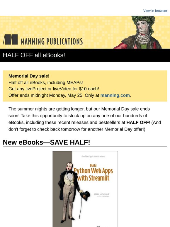 HALF OFF all eBooks at manning.com!